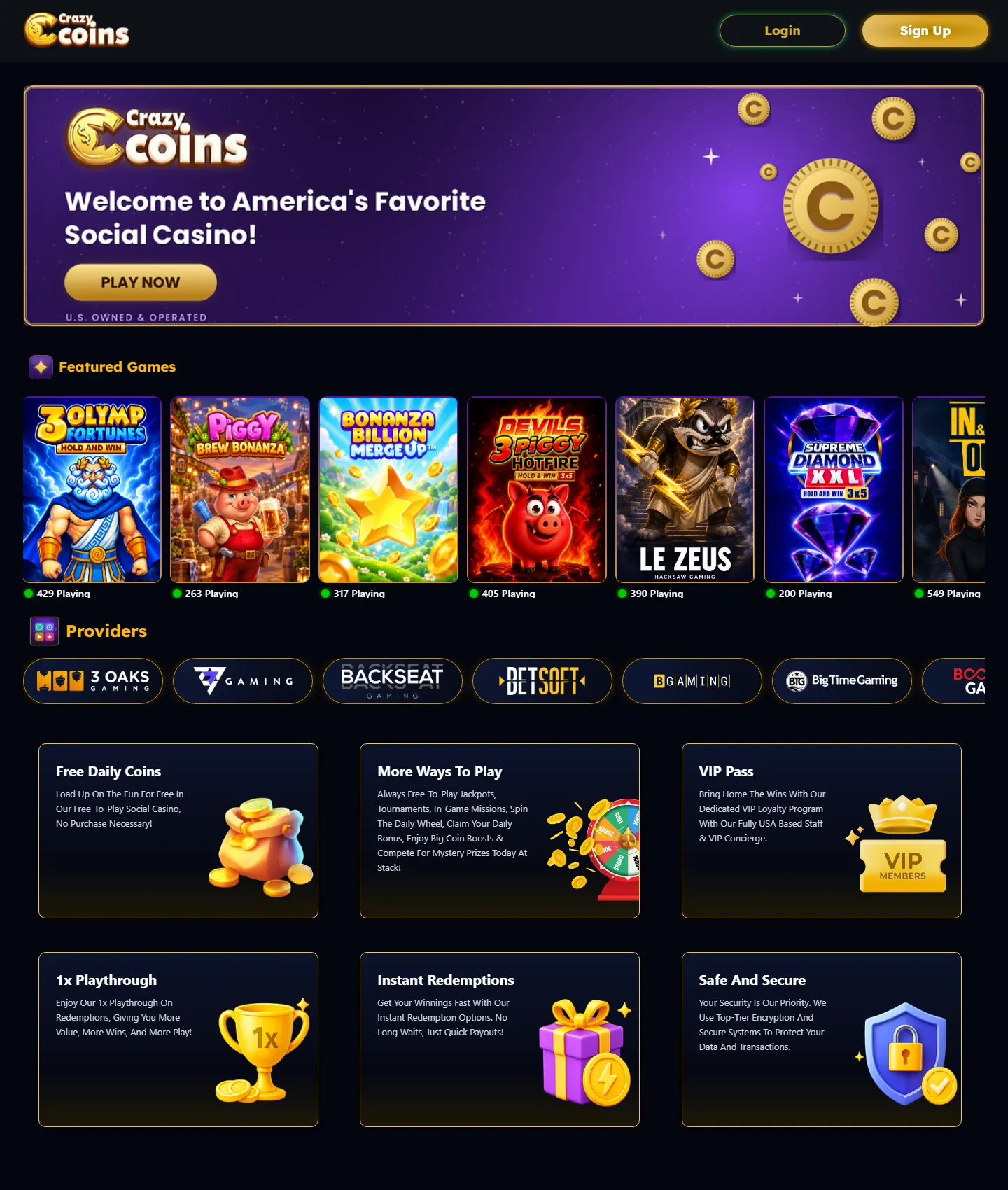 Screenshot of the CrazyCoins Casino website